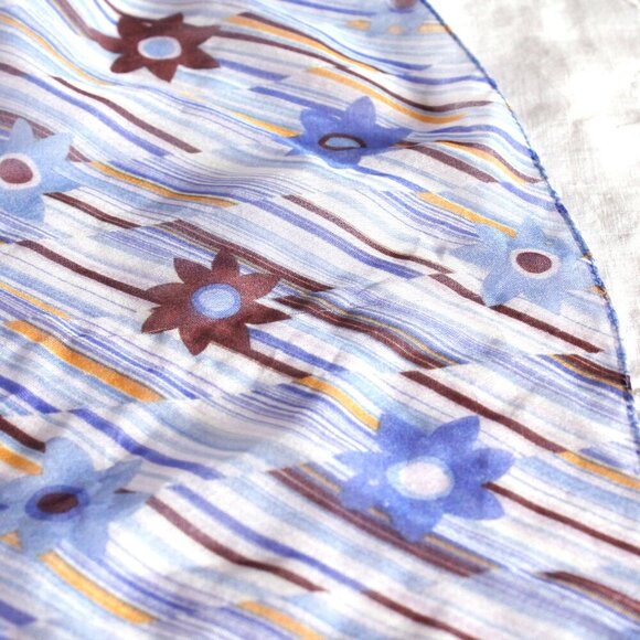 Vintage Floral Scarf, Purple Periwinkle Blue and Brown, Small Square Sca… - Picture 2 of 7